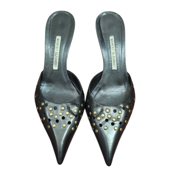 Manolo Blahnik Leather Lasercut Accents Mules Women's Size EU40| US 9.5 - Picture 3 of 15